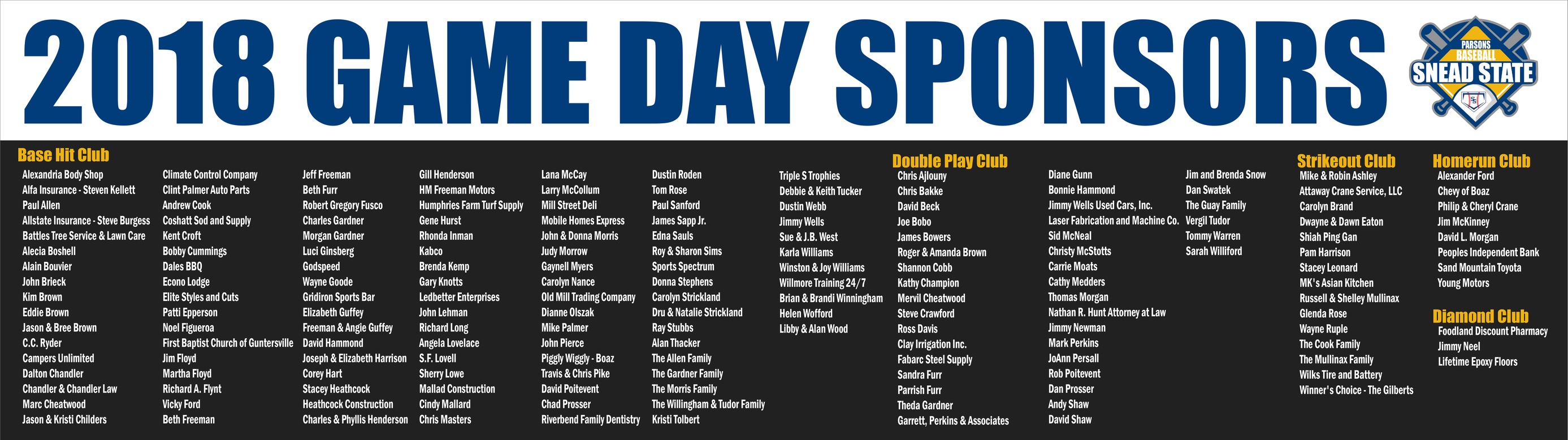 List of 2018 Game Day Sponsors
